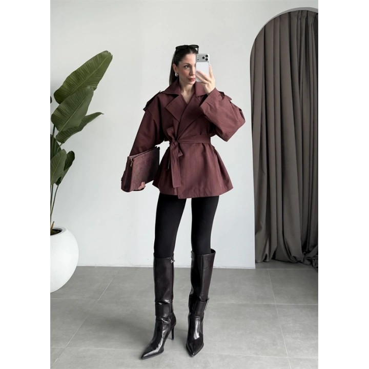 Nuve Premium Astarlı Bordo Trençkot