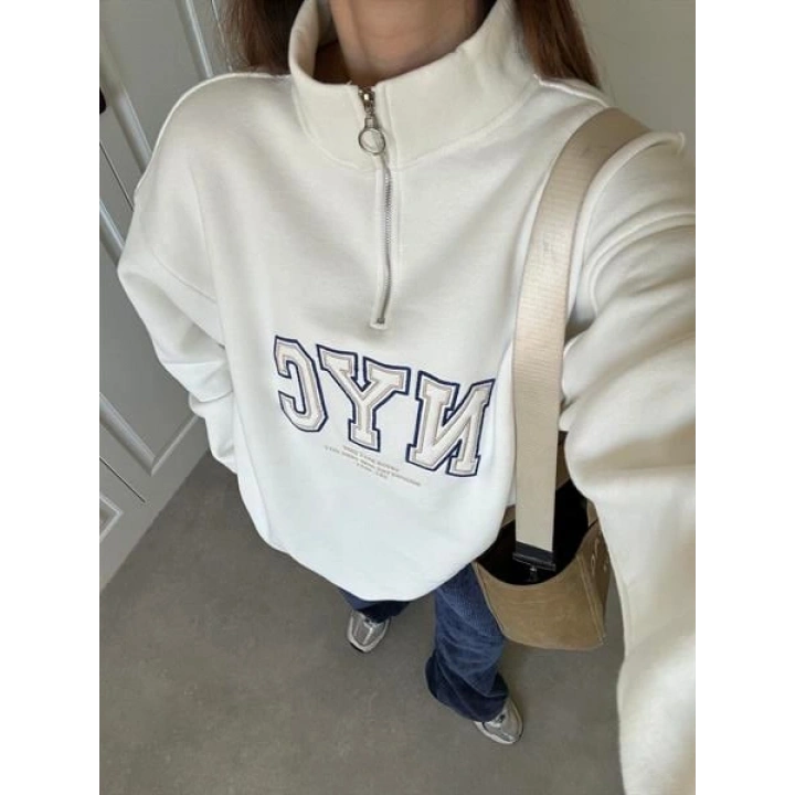 NycQ İçi Şardonlu Premium Beyaz Sweatshirt