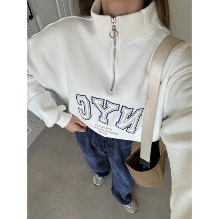 NycQ İçi Şardonlu Premium Beyaz Sweatshirt