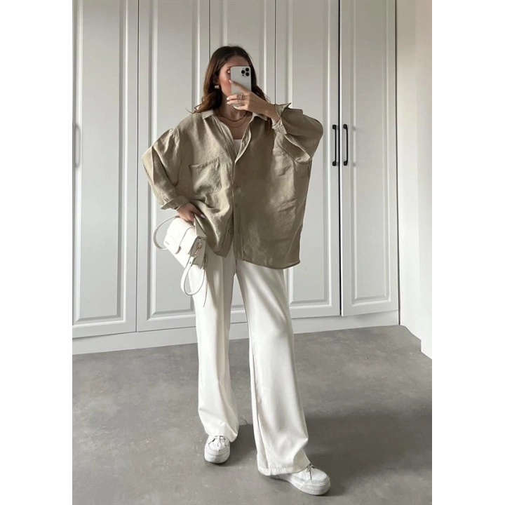 Olive Oversize Tensel Gömlek