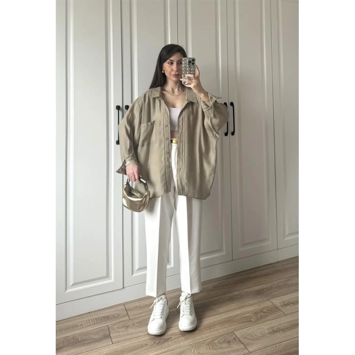 Olive Oversize Tensel Gömlek