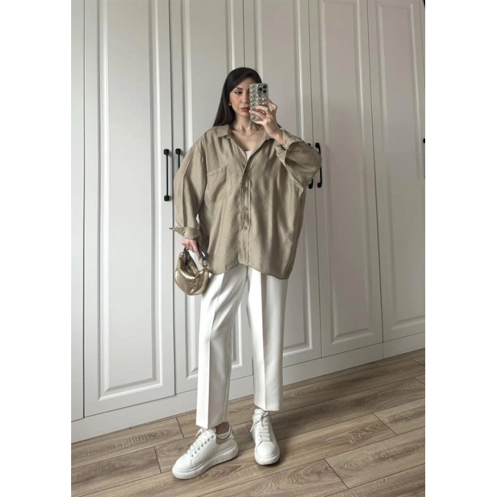 Olive Oversize Tensel Gömlek