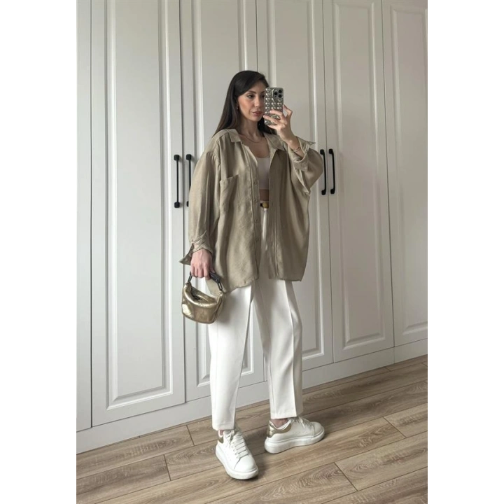 Olive Oversize Tensel Gömlek