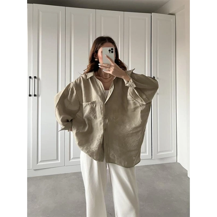 Olive Oversize Tensel Gömlek