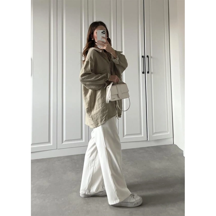 Olive Oversize Tensel Gömlek