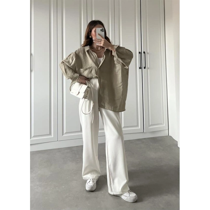Olive Oversize Tensel Gömlek