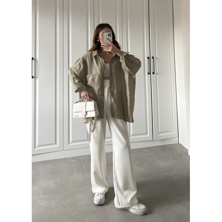 Olive Oversize Tensel Gömlek