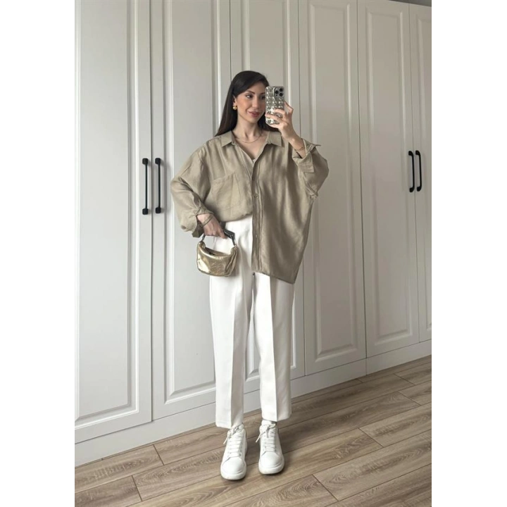Olive Oversize Tensel Gömlek
