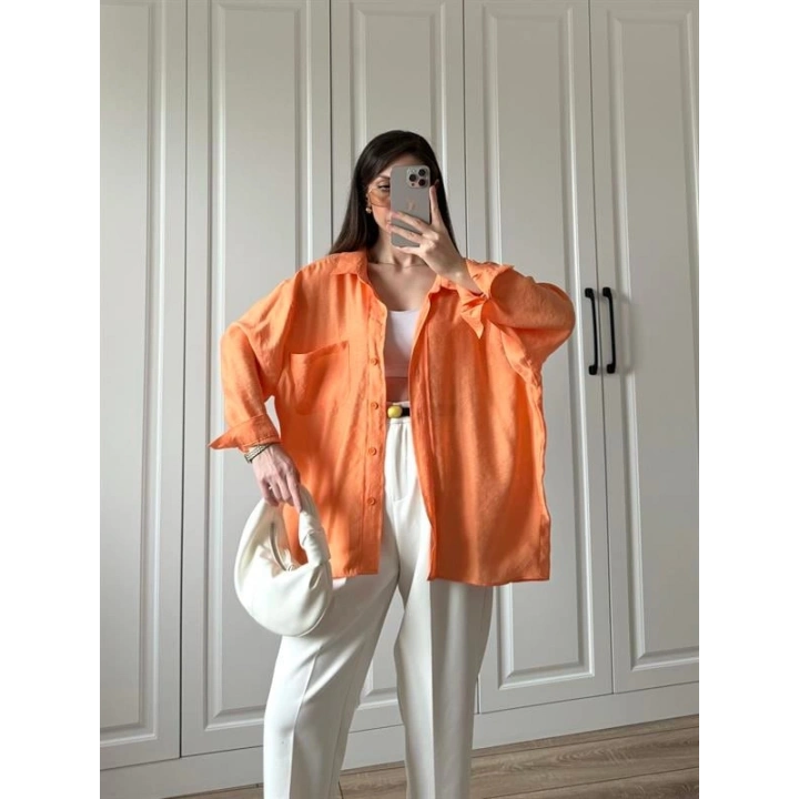 Orange Oversize Tensel Gömlek