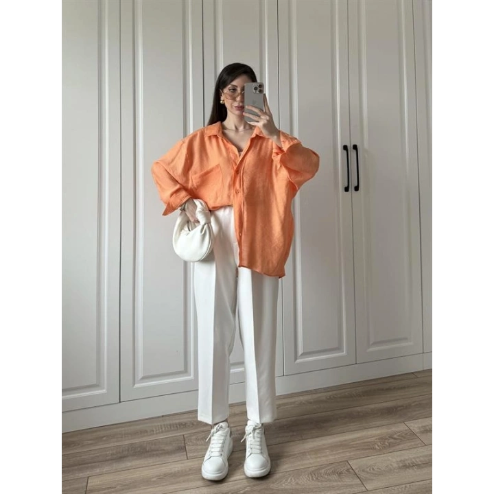 Orange Oversize Tensel Gömlek