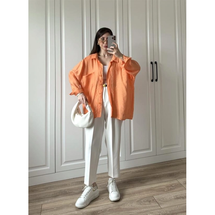 Orange Oversize Tensel Gömlek