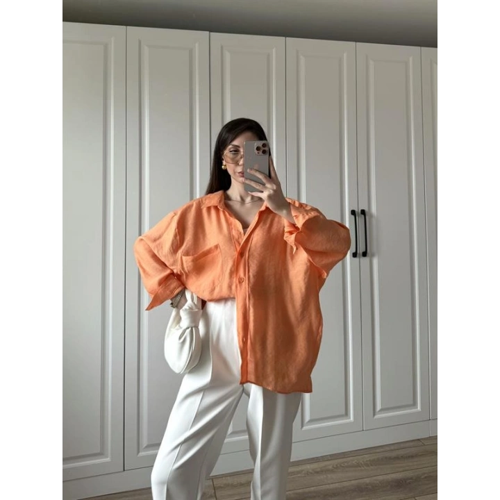 Orange Oversize Tensel Gömlek
