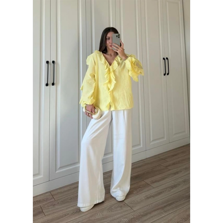 Orj Marka Wien Volanlı Premium Sarı Gömlek