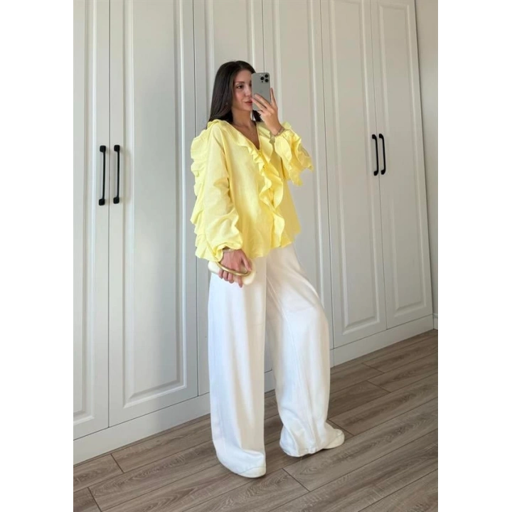 Orj Marka Wien Volanlı Premium Sarı Gömlek