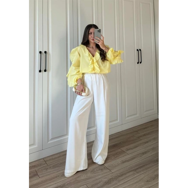 Orj Marka Wien Volanlı Premium Sarı Gömlek