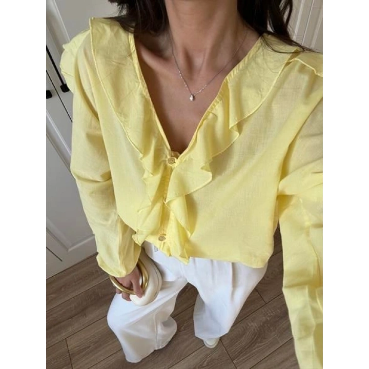 Orj Marka Wien Volanlı Premium Sarı Gömlek