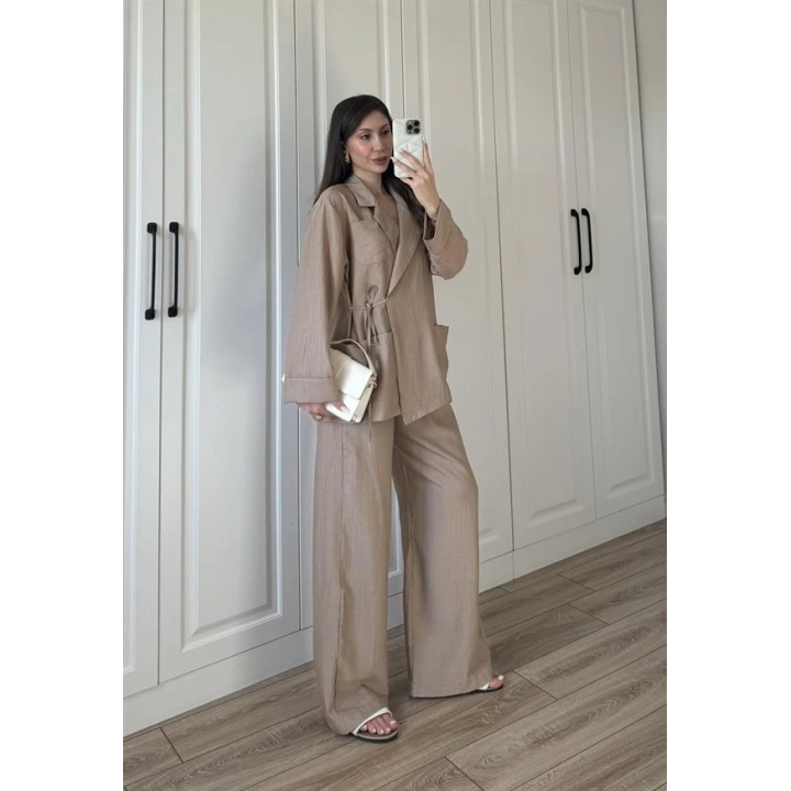 Oslo İthal Yandan Bağlamalı Cappuccino Kimono Takım