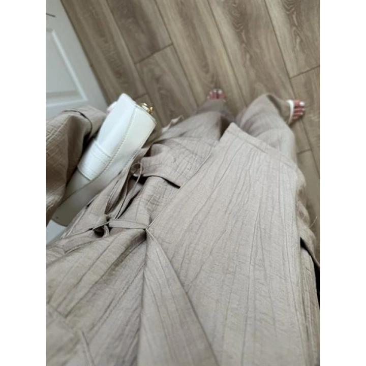 Oslo İthal Yandan Bağlamalı Cappuccino Kimono Takım