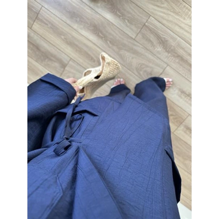 Oslo İthal Yandan Bağlamalı Lacivert Kimono Takım