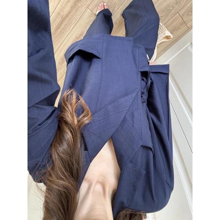 Oslo İthal Yandan Bağlamalı Lacivert Kimono Takım