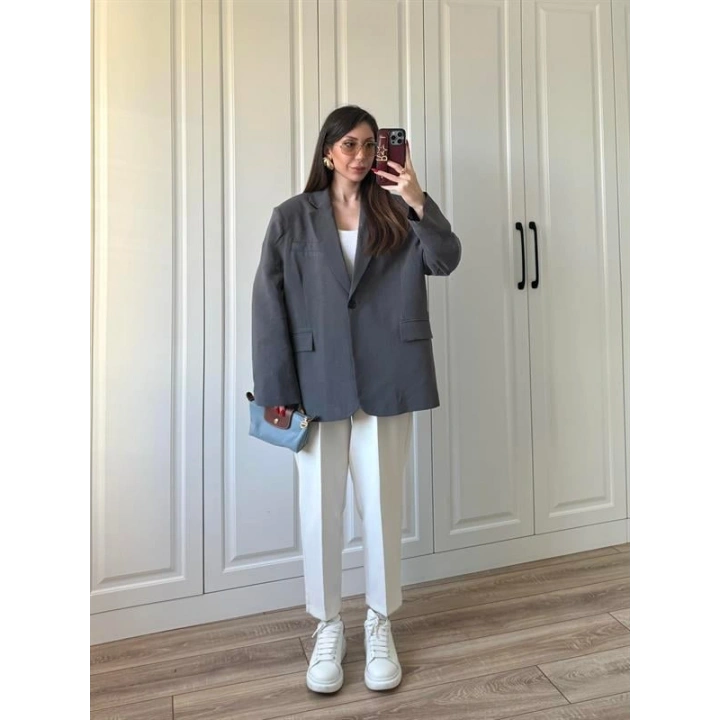 Oversize Antrasit Tensel Blazer Ceket