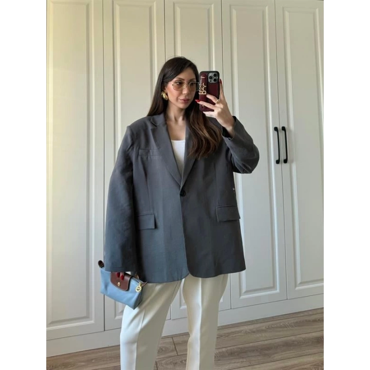 Oversize Antrasit Tensel Blazer Ceket