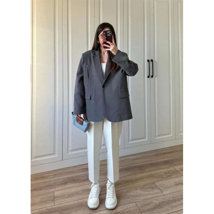 Oversize Antrasit Tensel Blazer Ceket