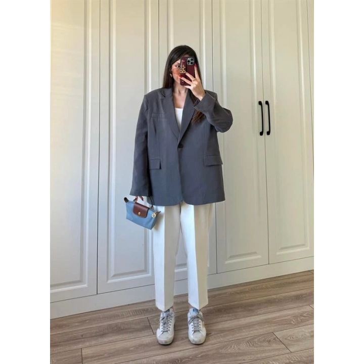 Oversize Antrasit Tensel Blazer Ceket