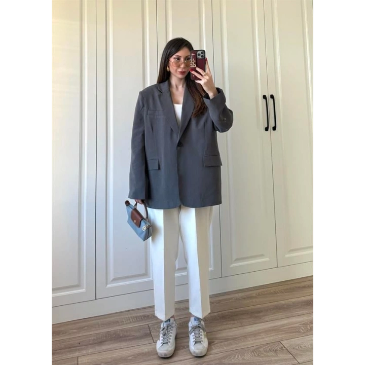 Oversize Antrasit Tensel Blazer Ceket