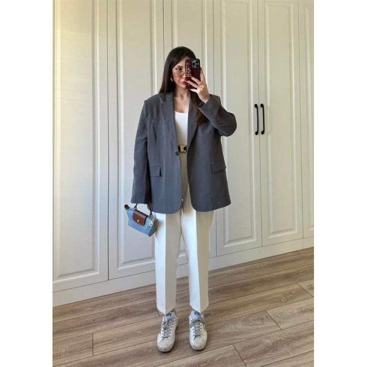 Oversize Antrasit Tensel Blazer Ceket
