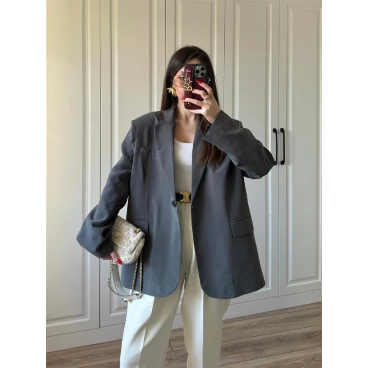 Oversize Antrasit Tensel Blazer Ceket