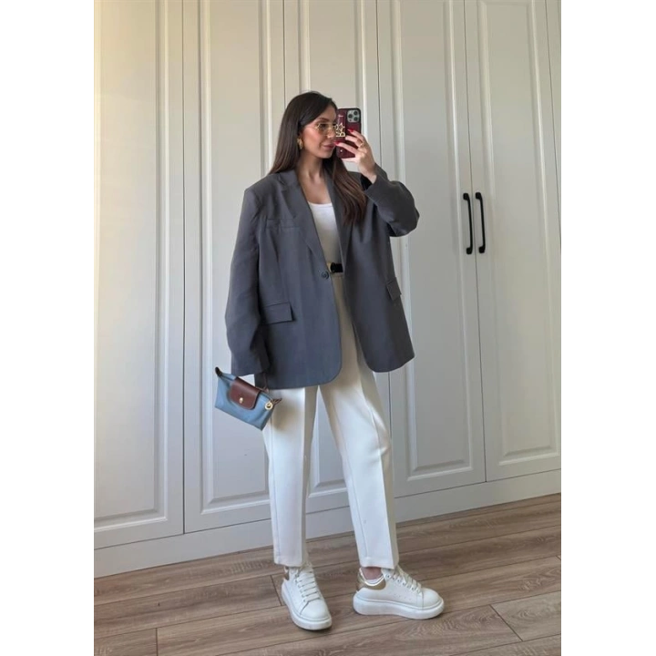 Oversize Antrasit Tensel Blazer Ceket