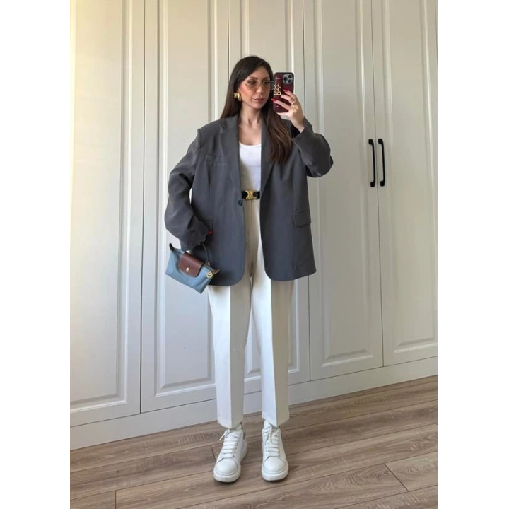 Oversize Antrasit Tensel Blazer Ceket