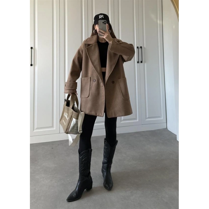 Oversize Kısa Kahve Kaban