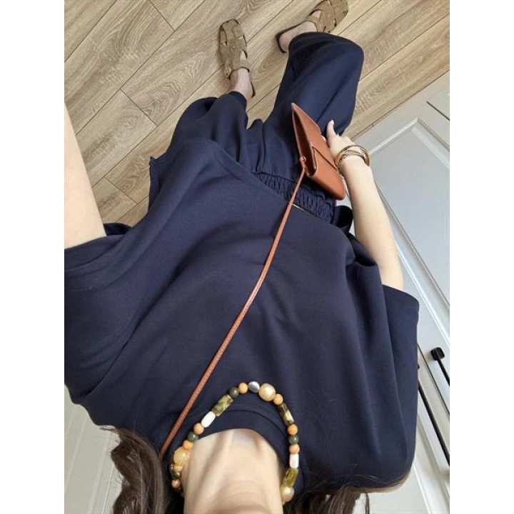 Oys Kumaş Bilek Detaylı Crop Lacivert Takım