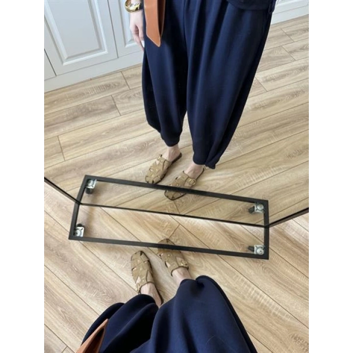 Oys Kumaş Bilek Detaylı Crop Lacivert Takım