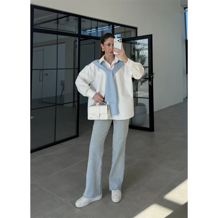 Oysh Mavi Garnili Gömlek