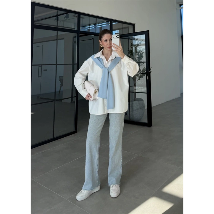 Oysh Mavi Garnili Gömlek