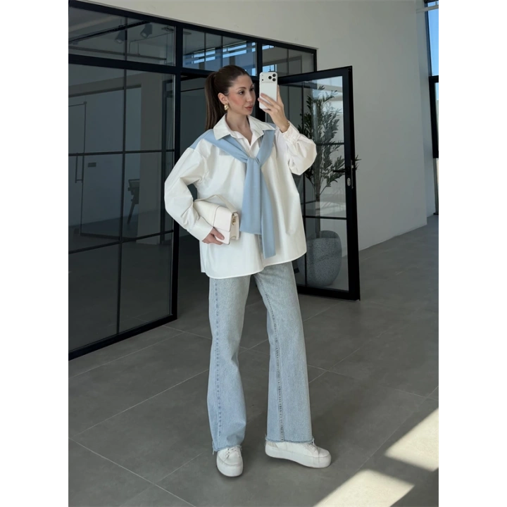 Oysh Mavi Garnili Gömlek