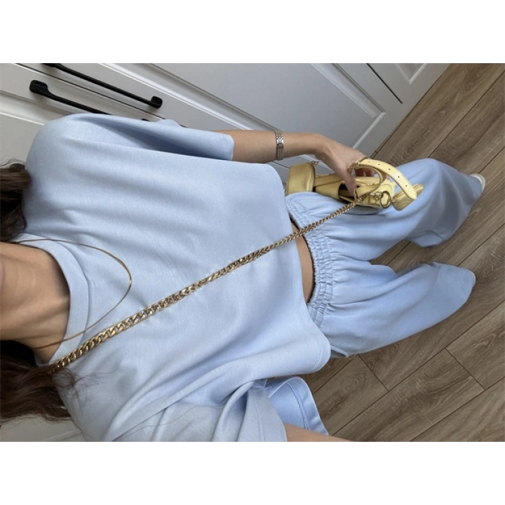 Oysh Modal Kumaş Beli Lastikli Bebe Mavi Crop Takım