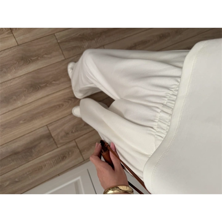 Oysh Modal Kumaş Beli Lastikli Beyaz Crop Takım