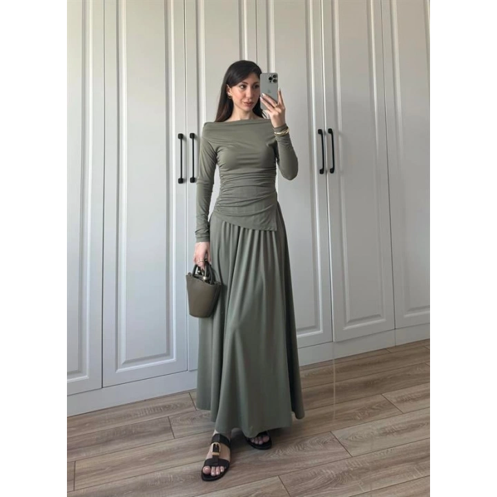 Oysh Modal Kumaş Haki Etekli Takım