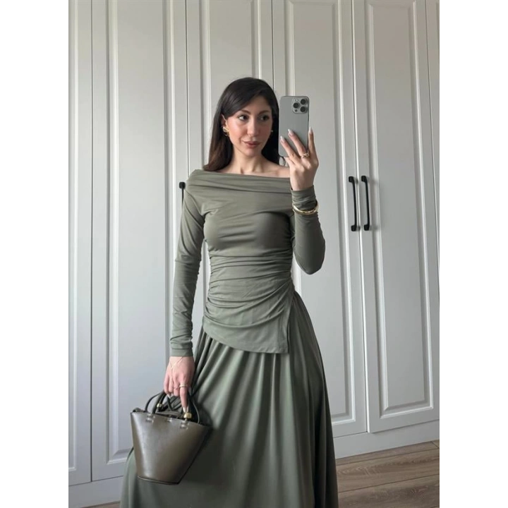 Oysh Modal Kumaş Haki Etekli Takım