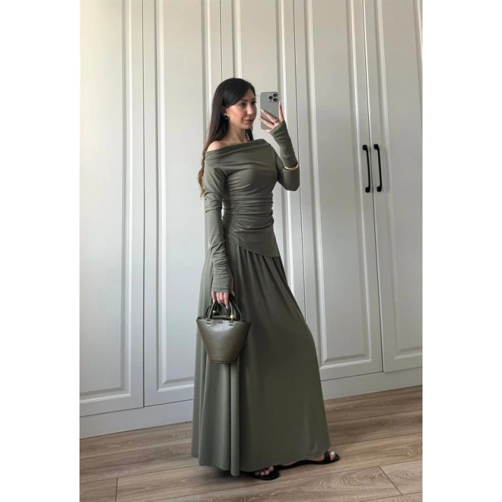 Oysh Modal Kumaş Haki Etekli Takım