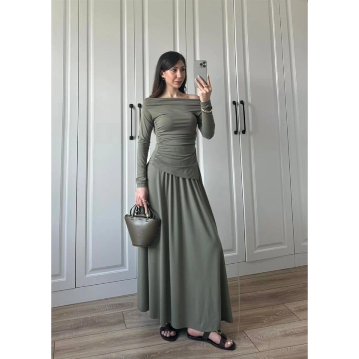 Oysh Modal Kumaş Haki Etekli Takım