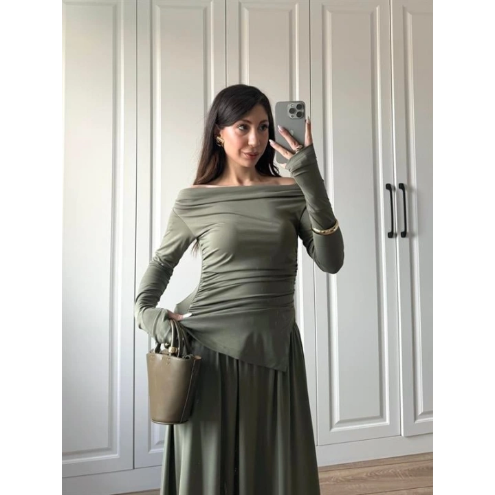 Oysh Modal Kumaş Haki Etekli Takım