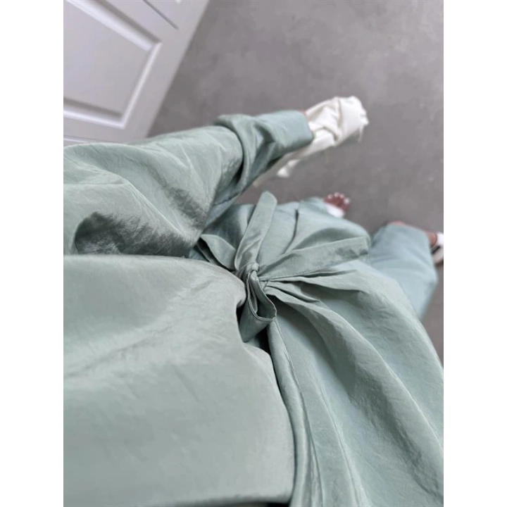 Parlak Kumaş Yandan Bağlamalı Mint Yeşili Takım