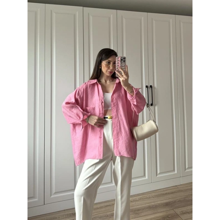 Pembe Oversize Tensel Gömlek