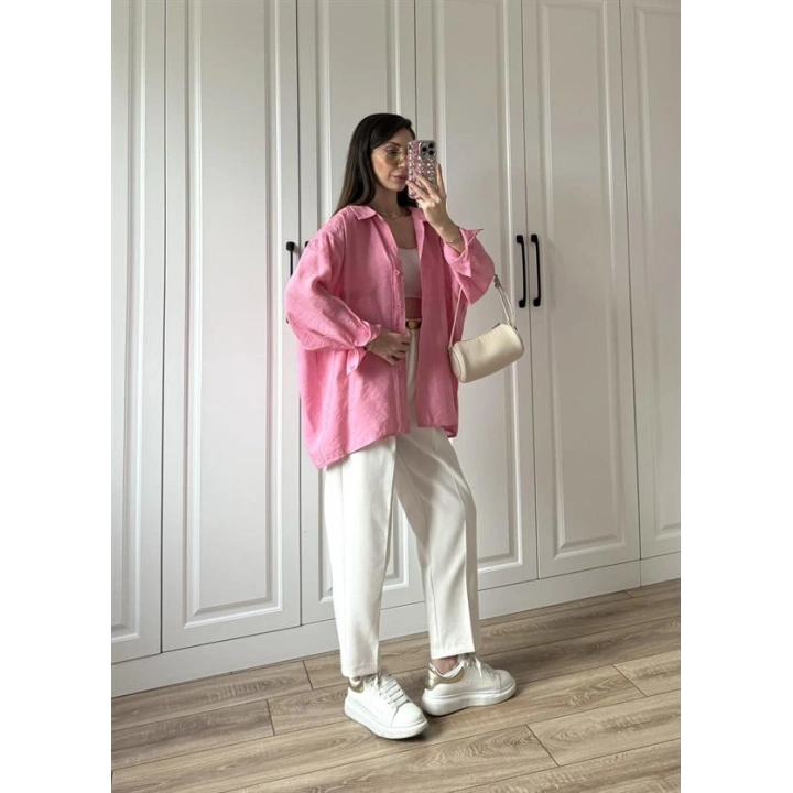 Pembe Oversize Tensel Gömlek