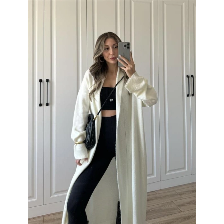 Pinterest Ekru Uzun Triko Hırka